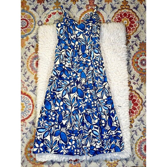 Maggie London Women Sun Dress Sz 10 Blue White Floral Resort Wear Vacation Maxi - Picture 7 of 9